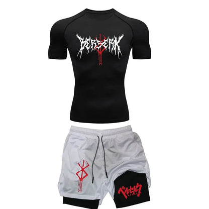 Anime-Inspired Gym Set – Compression Tee & Quick-Dry Shorts (Berserk)