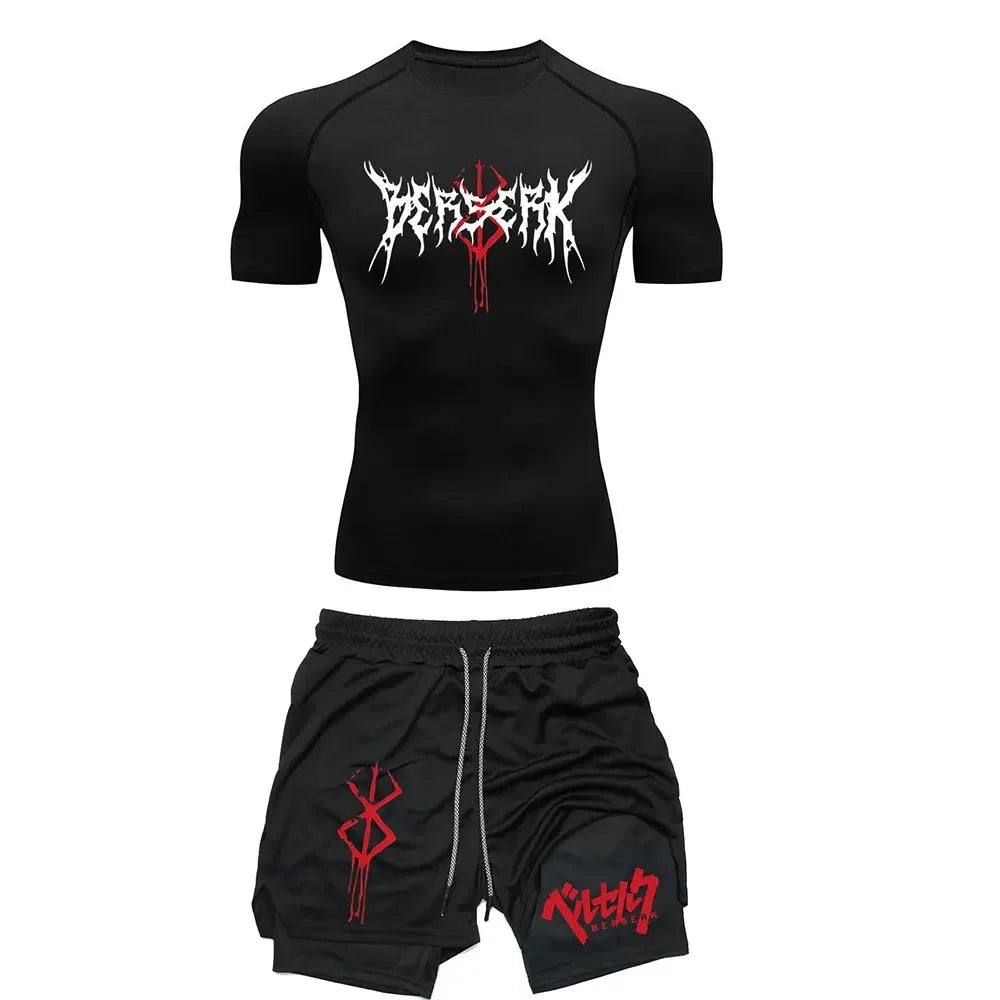 Anime-Inspired Gym Set – Compression Tee & Quick-Dry Shorts (Berserk)