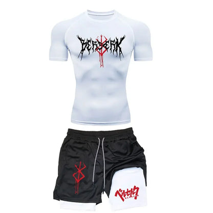 Anime-Inspired Gym Set – Compression Tee & Quick-Dry Shorts (Berserk)