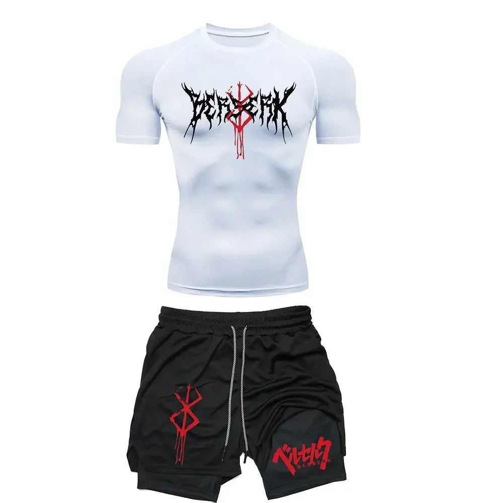 Anime-Inspired Gym Set – Compression Tee & Quick-Dry Shorts (Berserk)