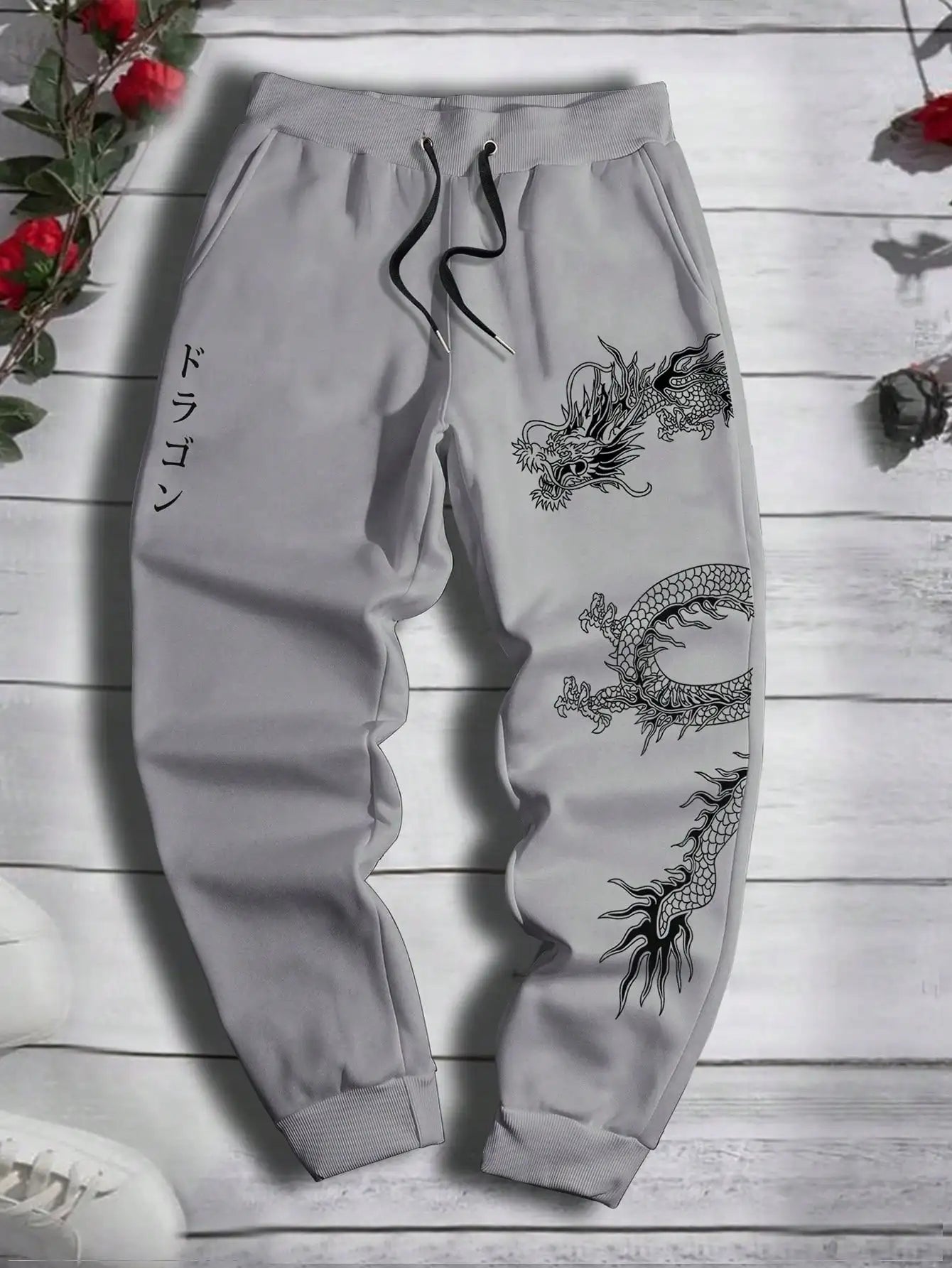 2024 Dragon Pattern Jogger Pants – Soft Fleece & Drawstring Waist