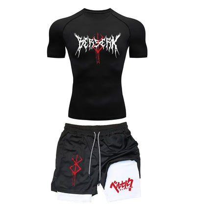 Anime-Inspired Gym Set – Compression Tee & Quick-Dry Shorts (Berserk)