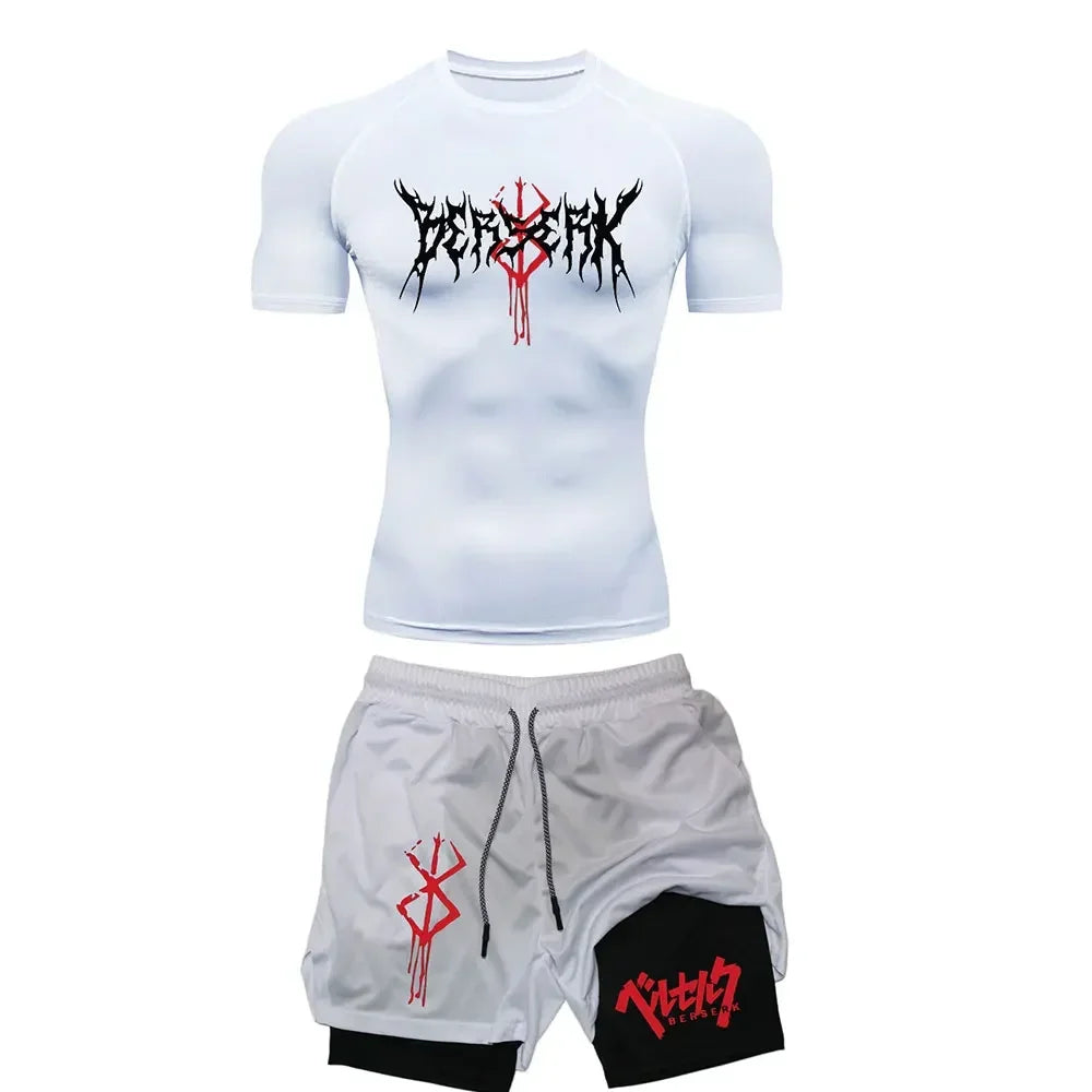 Anime-Inspired Gym Set – Compression Tee & Quick-Dry Shorts (Berserk)