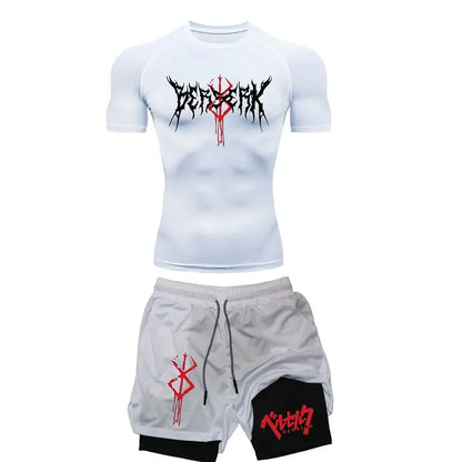 Anime-Inspired Gym Set – Compression Tee & Quick-Dry Shorts (Berserk)